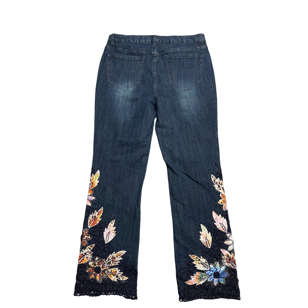 Soft Surroundings Jeans Womens 12 Blue Embroidered Beaded Floral Straight - Picture 6 of 9